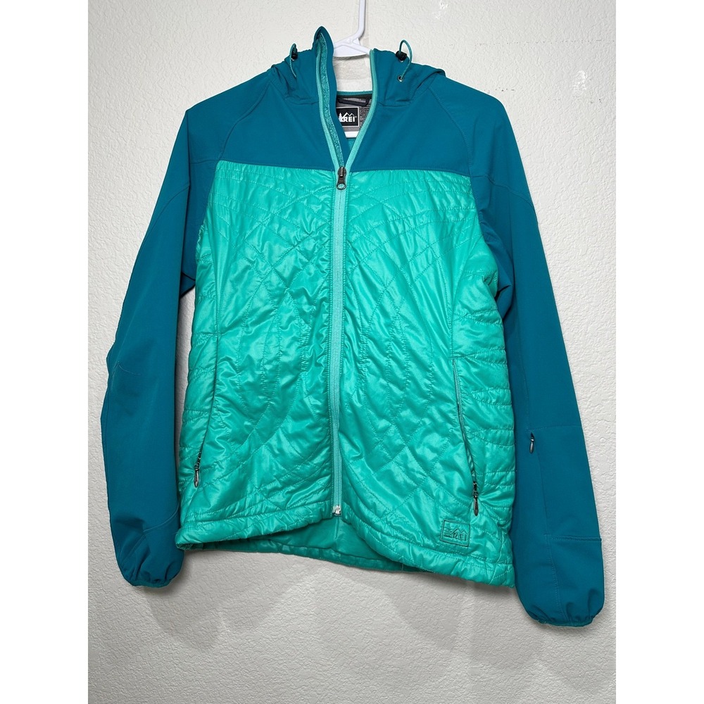 REI Co-op Womens Teal Mint Green Quilted Hybrid Hooded Jacket Small RN 37249